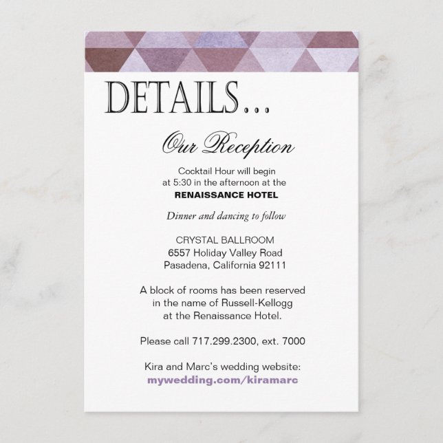 Cartão De Informações Detalhes da Recepção dos Triângulos Geométricos |  (Frente)