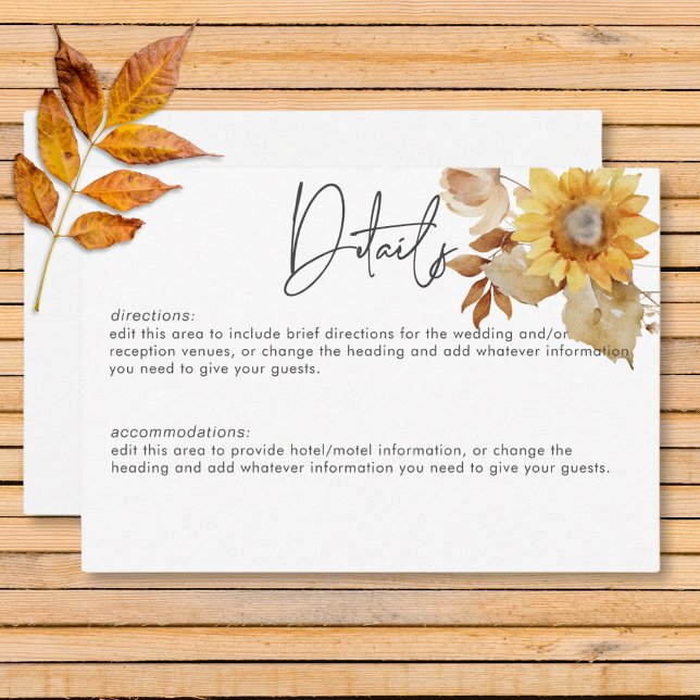 Cartão De Informações Detalhes da Rua Floral de Queda de Delicado Russo (Rustic Delicate Fall Floral Wreath Details Enclosure Card)