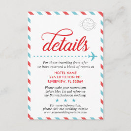 Cartão De Informações Detalhes da Suíte viagem Vintage Blue Red Wedding
