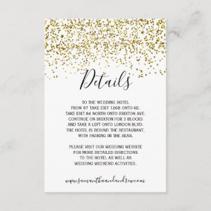 Cartão De Informações Detalhes da tipografia branca do chic gold confett
