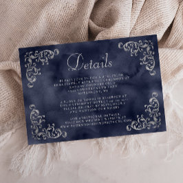 Cartão De Informações Detalhes da Vintage Silver Marinho Blue Watercolor