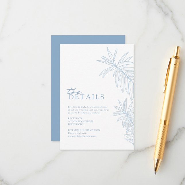 Cartão De Informações Detalhes das Folhas Botânicas Elegantes Azuis Dust (Frente/Verso In Situ)