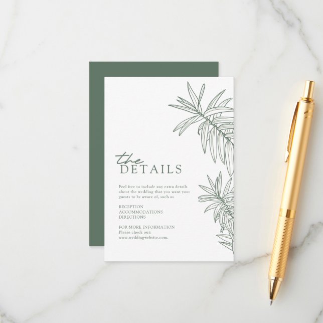 Cartão De Informações Detalhes das Folhas Botânicas Verdes Florestais (Frente/Verso In Situ)