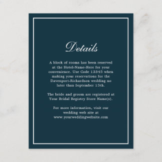 Cartão De Informações Detalhes das Informações de Casamento Elegante Sim
