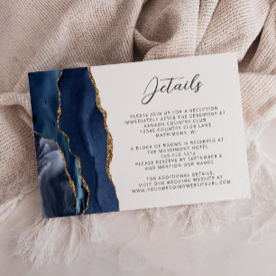 Cartão De Informações Detalhes de Casamento Agata Azul Marinho Dourado S