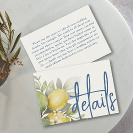 Cartão De Informações Detalhes de Casamento Amarelo & Azul Limões Modern