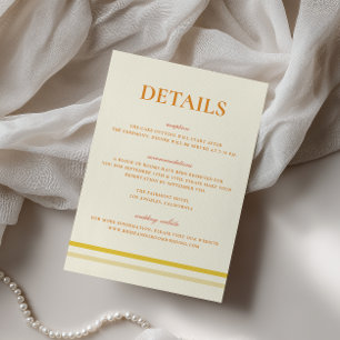 Cartão De Informações Detalhes de Casamento Amarelo Manteiga com Roteiro