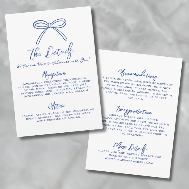 Cartão De Informações Detalhes de Casamento Azuis Caprichados à Mão (Hand Drawn Whimsical Blue Wedding Details Enclosure Card)