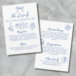 Cartão De Informações Detalhes de Casamento Azul Desenhados à Mão