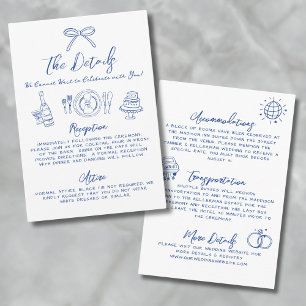 Cartão De Informações Detalhes de Casamento Azul Desenhados à Mão