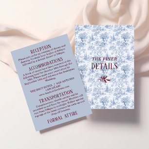 Cartão De Informações Detalhes de Casamento Azul e Burgundy Vintage Toil