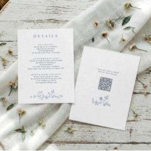 Cartão De Informações Detalhes de Casamento Azul Empoeirado Floral Franc