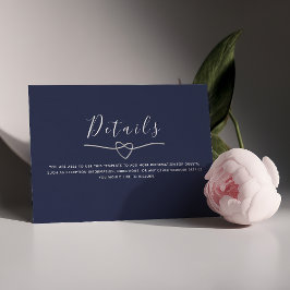 Cartão De Informações Detalhes de Casamento Azul Marinho Elegantes e Sof