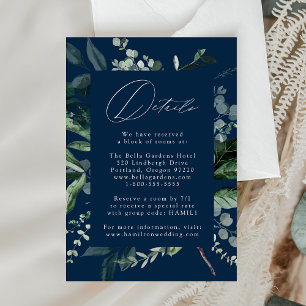 Cartão De Informações Detalhes de Casamento Azul Naval com Verdura Abund
