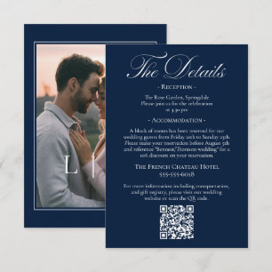 Cartão De Informações Detalhes de Casamento Azul Naval Elegante QR-code
