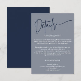 Cartão De Informações Detalhes de Casamento Azul Naval Minimalista Moder