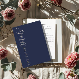 Cartão De Informações Detalhes de Casamento Azul-Navy Elegantes