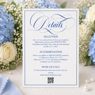 Cartão De Informações Detalhes de Casamento Azul Real Luxuoso