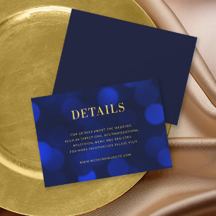 Cartão De Informações Detalhes de Casamento Azul Safira com Luzes Bokeh