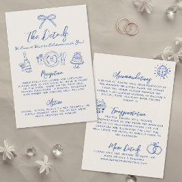 Cartão De Informações Detalhes de Casamento Azul Vintage Desenhados à Mã