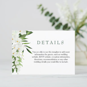 Cartão De Informações Detalhes de Casamento Boêmio com Orquídeas Brancas