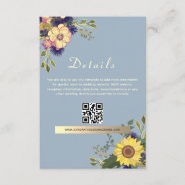 Cartão De Informações Detalhes de Casamento Boho Azul Empoeirado Código