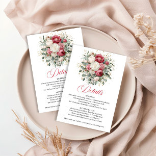 Cartão De Informações Detalhes de Casamento Boho Floral Borgonha Rosa