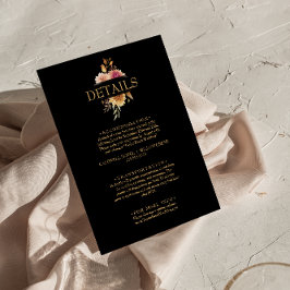 Cartão De Informações Detalhes de Casamento Boho Floral Preto de Outono