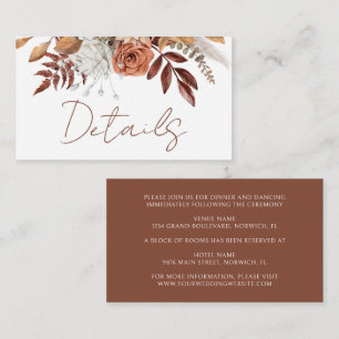 Cartão De Informações Detalhes de Casamento Boho Floral Rústico de Terra