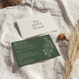 Cartão De Informações Detalhes de Casamento Boho Floral Verde Esmeralda