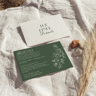 Cartão De Informações Detalhes de Casamento Boho Floral Verde Esmeralda 