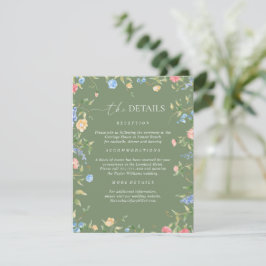 Cartão De Informações Detalhes de Casamento Boho Wildflower Sage Verde
