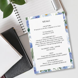 Cartão De Informações Detalhes de Casamento Botânico com Aquarela Azul
