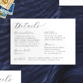 Cartão De Informações Detalhes de Casamento Branco com Caligrafia Clássi