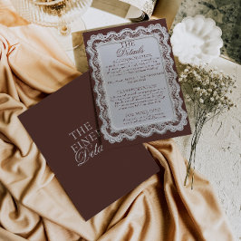 Cartão De Informações Detalhes de Casamento Brown Chocolate em Renda Old