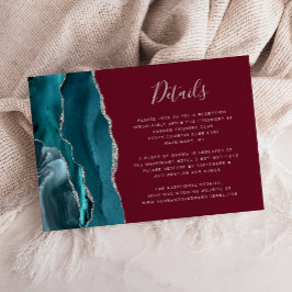 Cartão De Informações Detalhes de Casamento Burgundy Ágata Prata Teal Mo