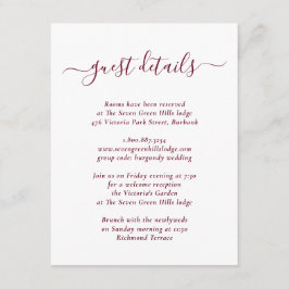 Cartão De Informações Detalhes de Casamento Burgundy Moderno Elegante