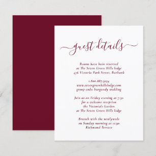 Cartão De Informações Detalhes de Casamento Burgundy Moderno Elegante