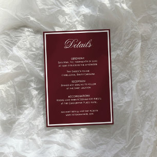 Cartão De Informações Detalhes de Casamento Burgundy Quiet Luxury