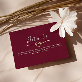 Cartão De Informações Detalhes de Casamento Burgundy Romântico