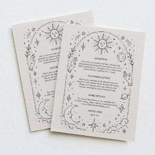 Cartão De Informações Detalhes de Casamento Celestial Vintage Tradiciona