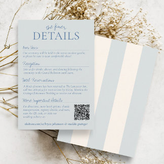 Cartão De Informações Detalhes de Casamento Chic Dusty Blue Listras Old