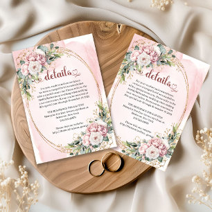 Cartão De Informações Detalhes de Casamento Chic Dusty Pink Flores Eucal