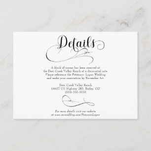 Cartão De Informações Detalhes de Casamento Clássico com Letra Elegante