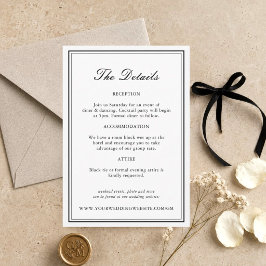 Cartão De Informações Detalhes de Casamento Clássico Elegante Preto e Br