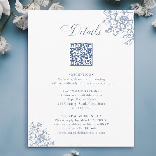 Cartão De Informações Detalhes de Casamento Clássico Jardim Bloom Azul E