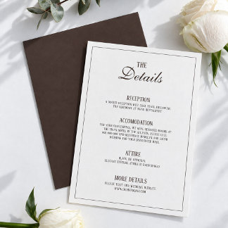 Cartão De Informações Detalhes de Casamento Clássico Marrom