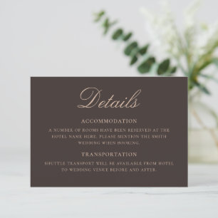 Cartão De Informações Detalhes de Casamento Clássico Marrom Elegante