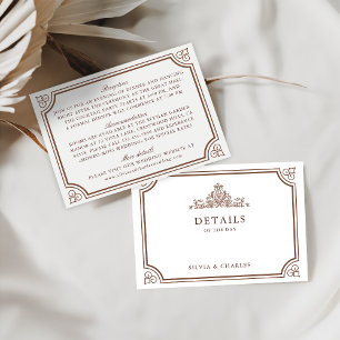 Cartão De Informações Detalhes de Casamento Clássico Vintage Marrom e Cr