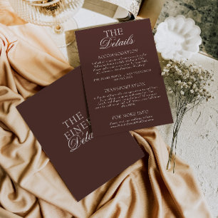 Cartão De Informações Detalhes de Casamento Classy Chocolate Brown Old M